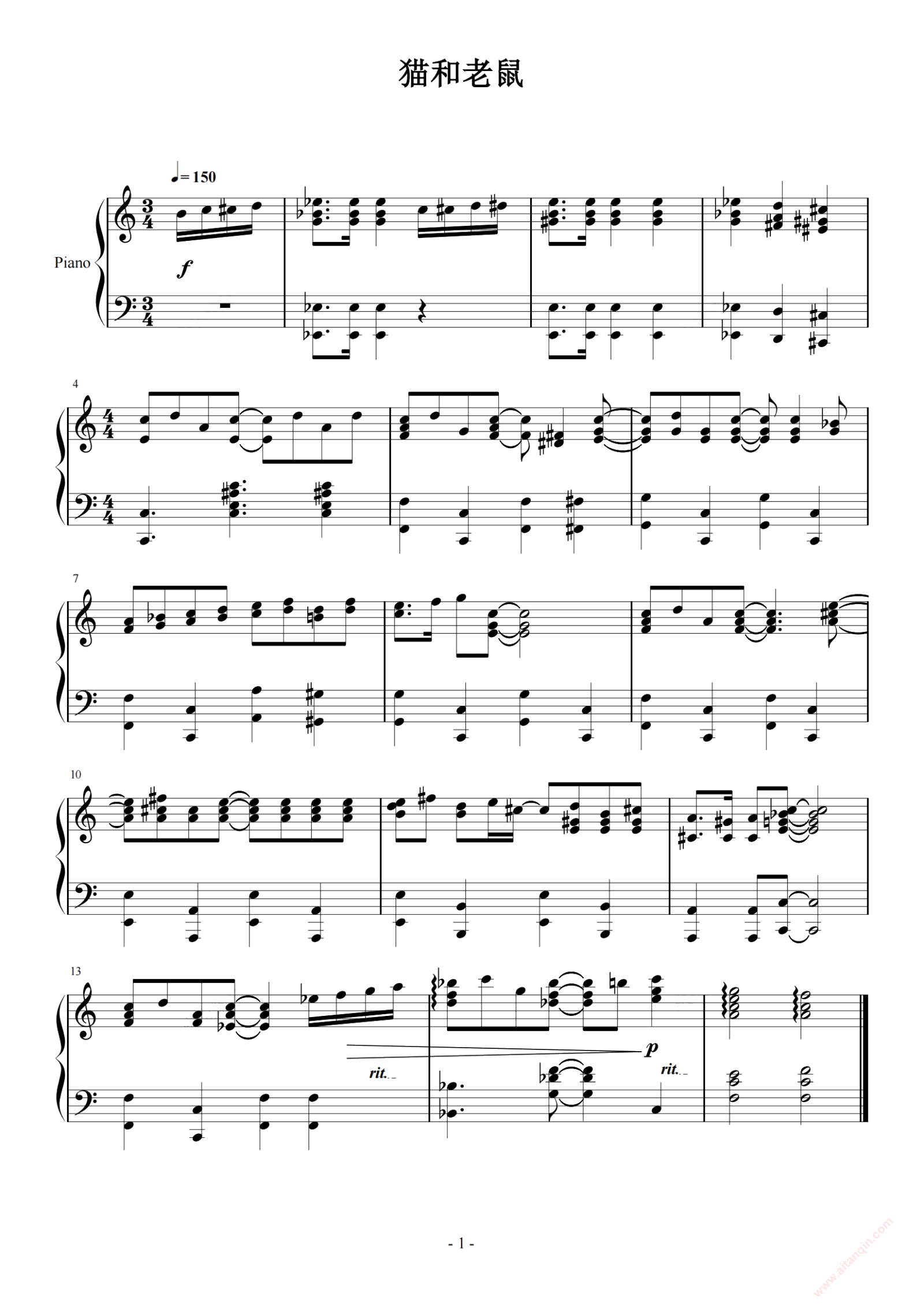 【10级-9-猫和老鼠(Op.34-No.3)钢琴谱】_在线免费打印下载-爱弹琴乐谱网